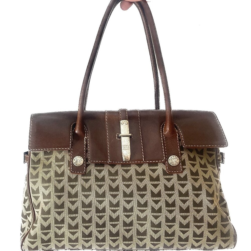 VINTAGE Michael Kors Signature Monogram Large Satchel - Y2K Silver Hardware